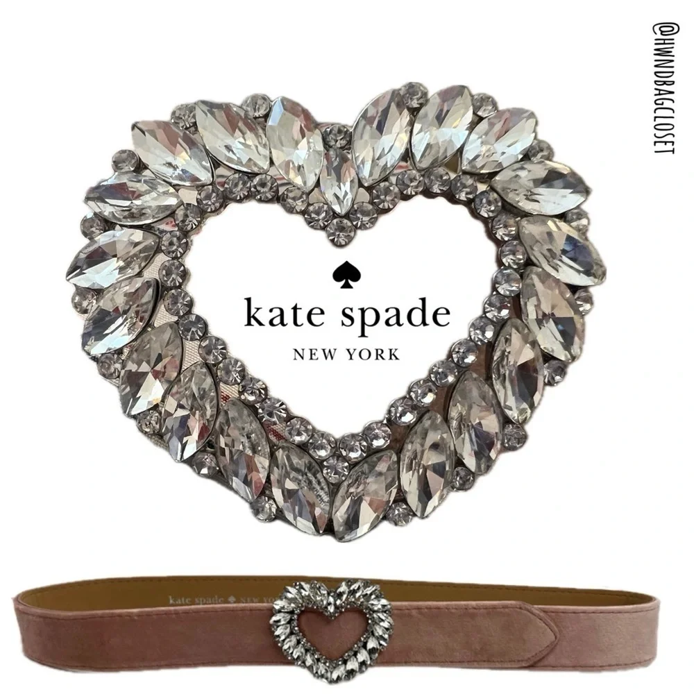 Kate Spade Heart Belt Rhinestone Crystals Pink Suede Size Small Medium Belt